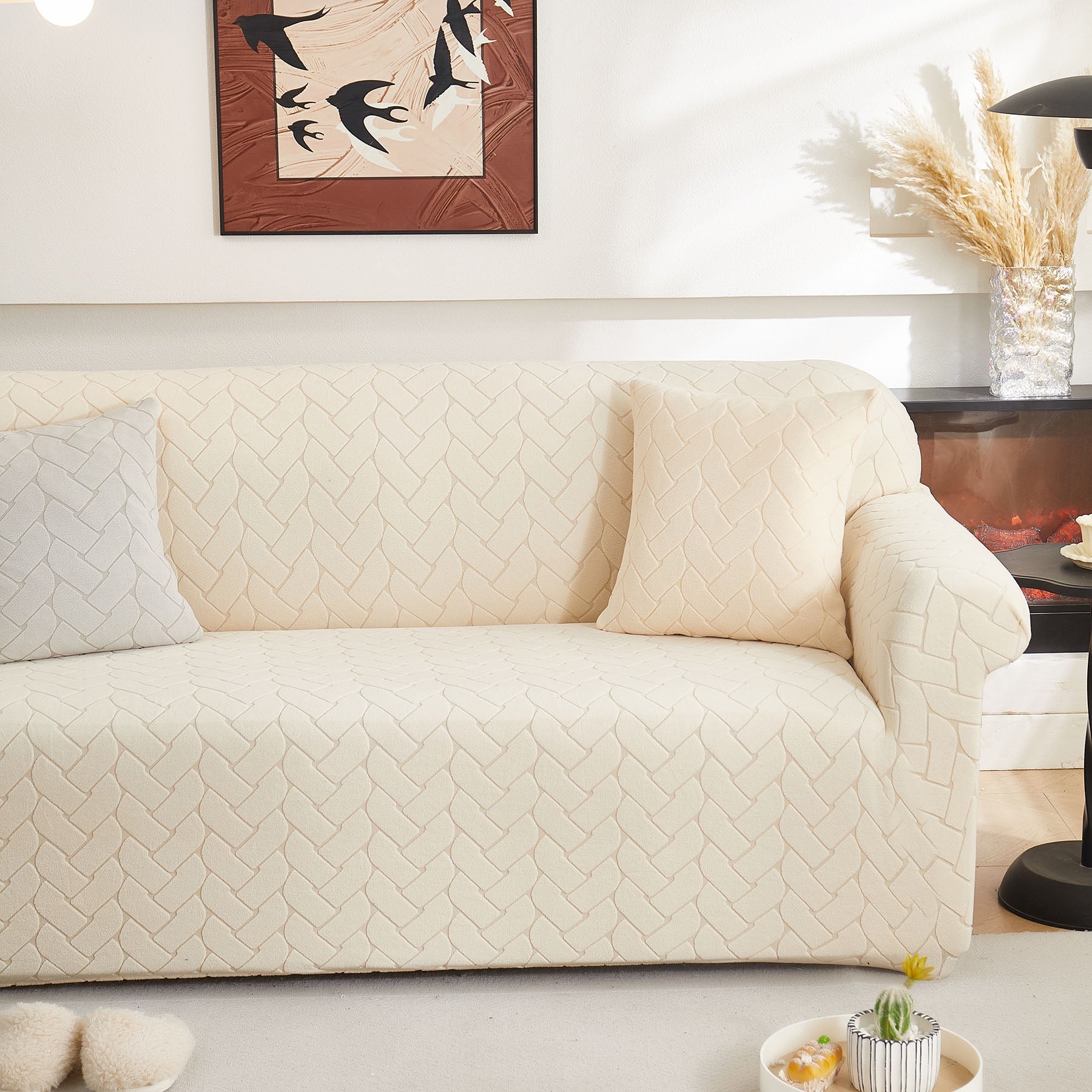 3D Jacquard Couch Slipcover, Washable Non Slip Soft Couch Sofa Cover for Kids, Pets