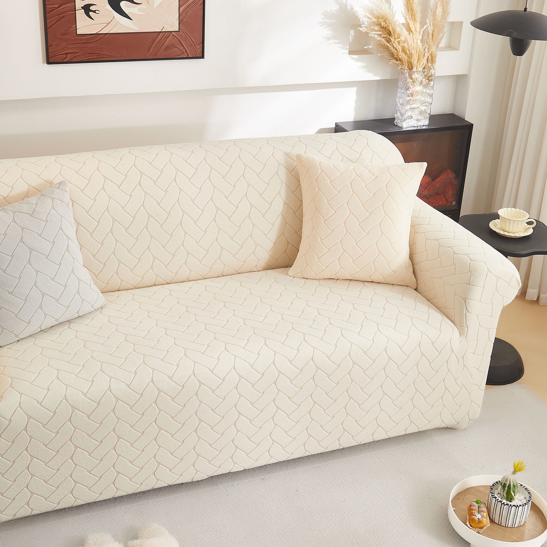 3D Jacquard Couch Slipcover, Washable Non Slip Soft Couch Sofa Cover for Kids, Pets