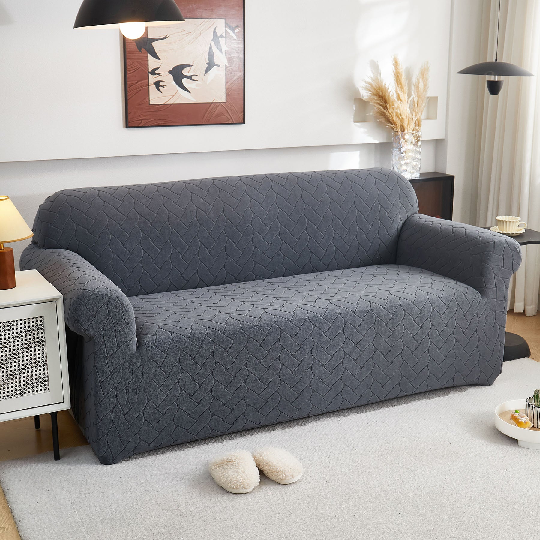 3D Jacquard Couch Slipcover, Washable Non Slip Soft Couch Sofa Cover for Kids, Pets