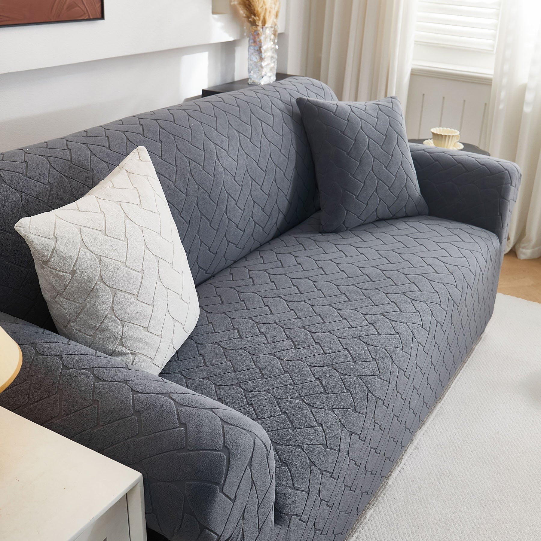 3D Jacquard Couch Slipcover, Washable Non Slip Soft Couch Sofa Cover for Kids, Pets