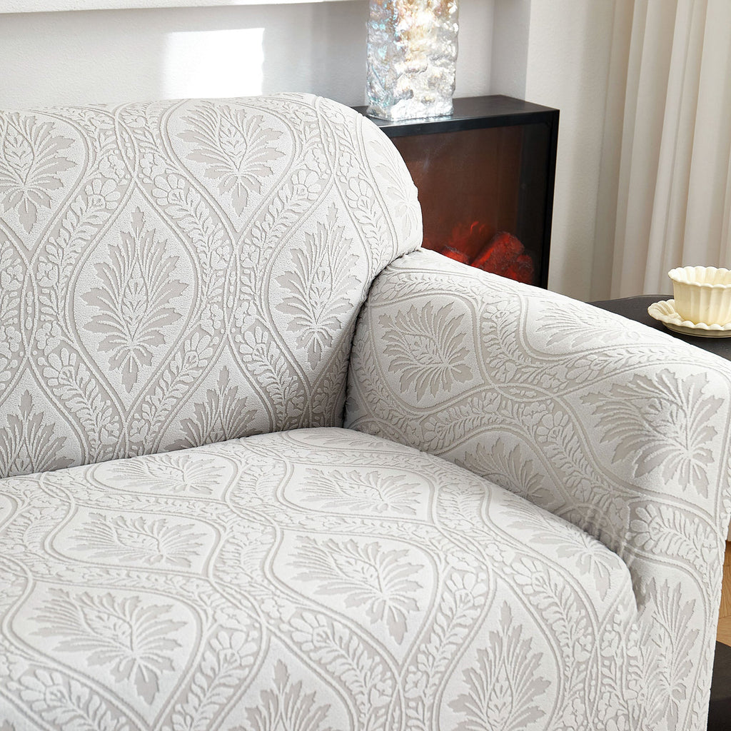 3D Baroque Floral Stretch Sofa Cover Elastic Polar Fleece Couch Slipcover with Straps