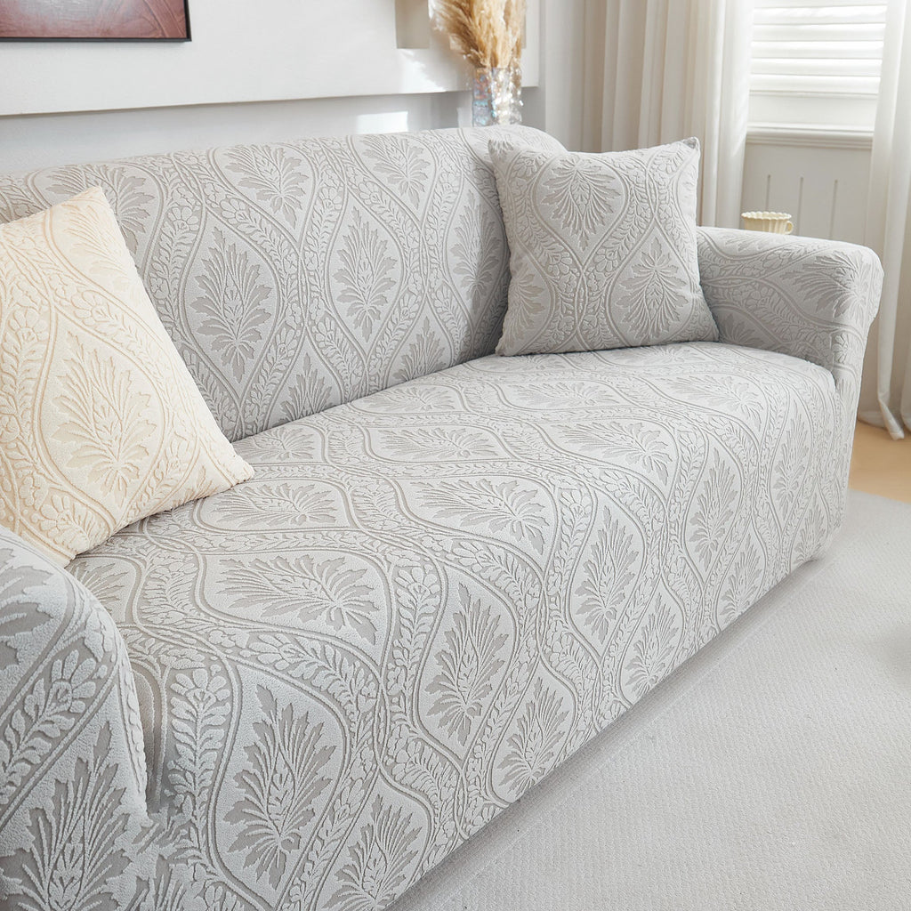 3D Baroque Floral Stretch Sofa Cover Elastic Polar Fleece Couch Slipcover with Straps