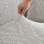 3D Baroque Floral Stretch Sofa Cover Elastic Polar Fleece Couch Slipcover with Straps