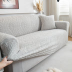 3D Baroque Floral Stretch Sofa Cover Elastic Polar Fleece Couch Slipcover with Straps