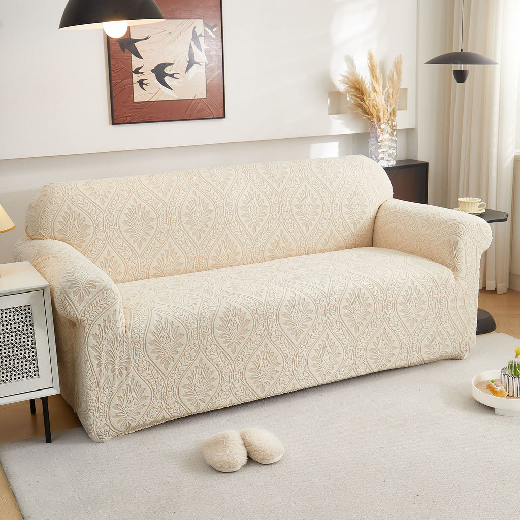 3D Baroque Floral Stretch Sofa Cover Elastic Polar Fleece Couch Slipcover with Straps