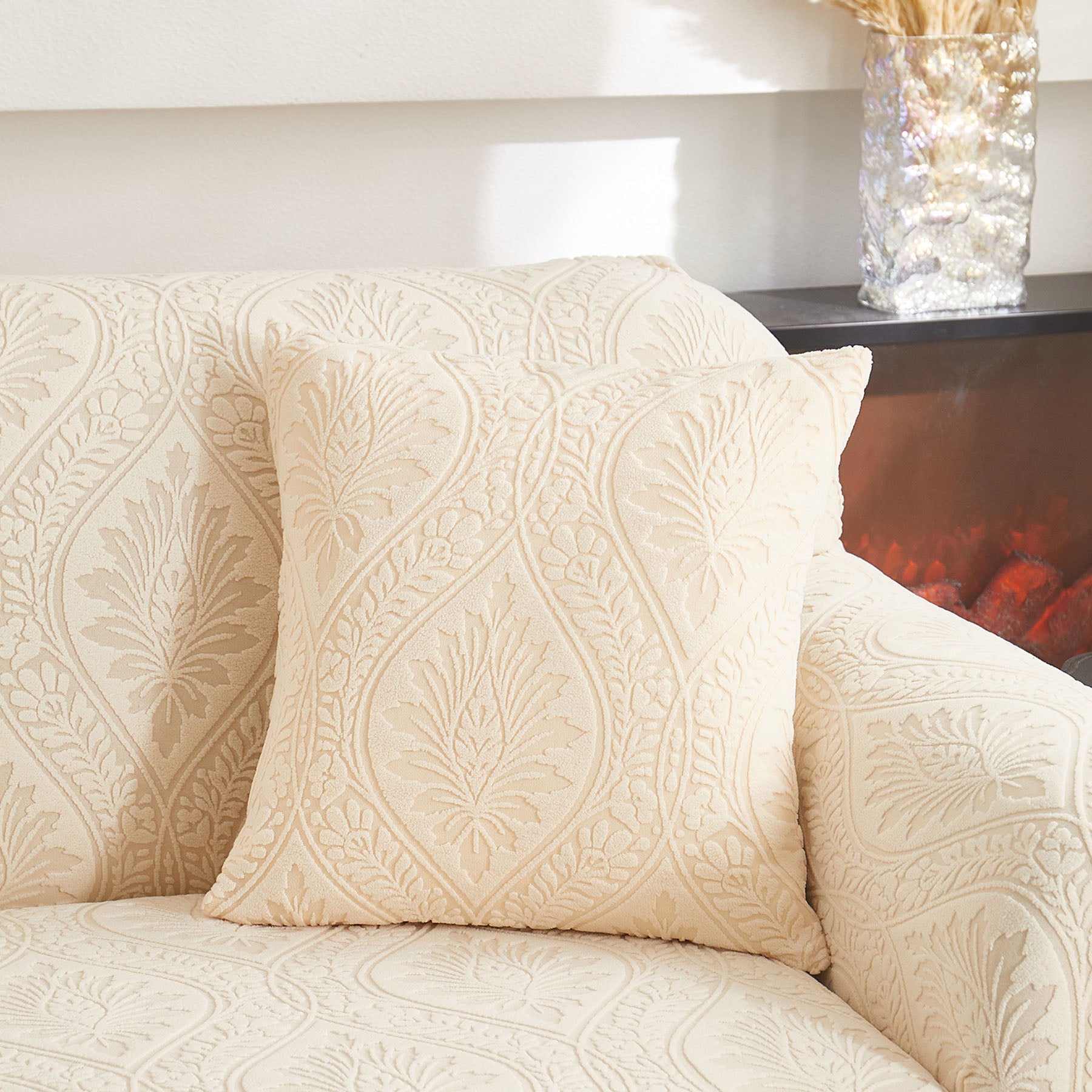 3D Baroque Floral Stretch Sofa Cover Elastic Polar Fleece Couch Slipcover with Straps
