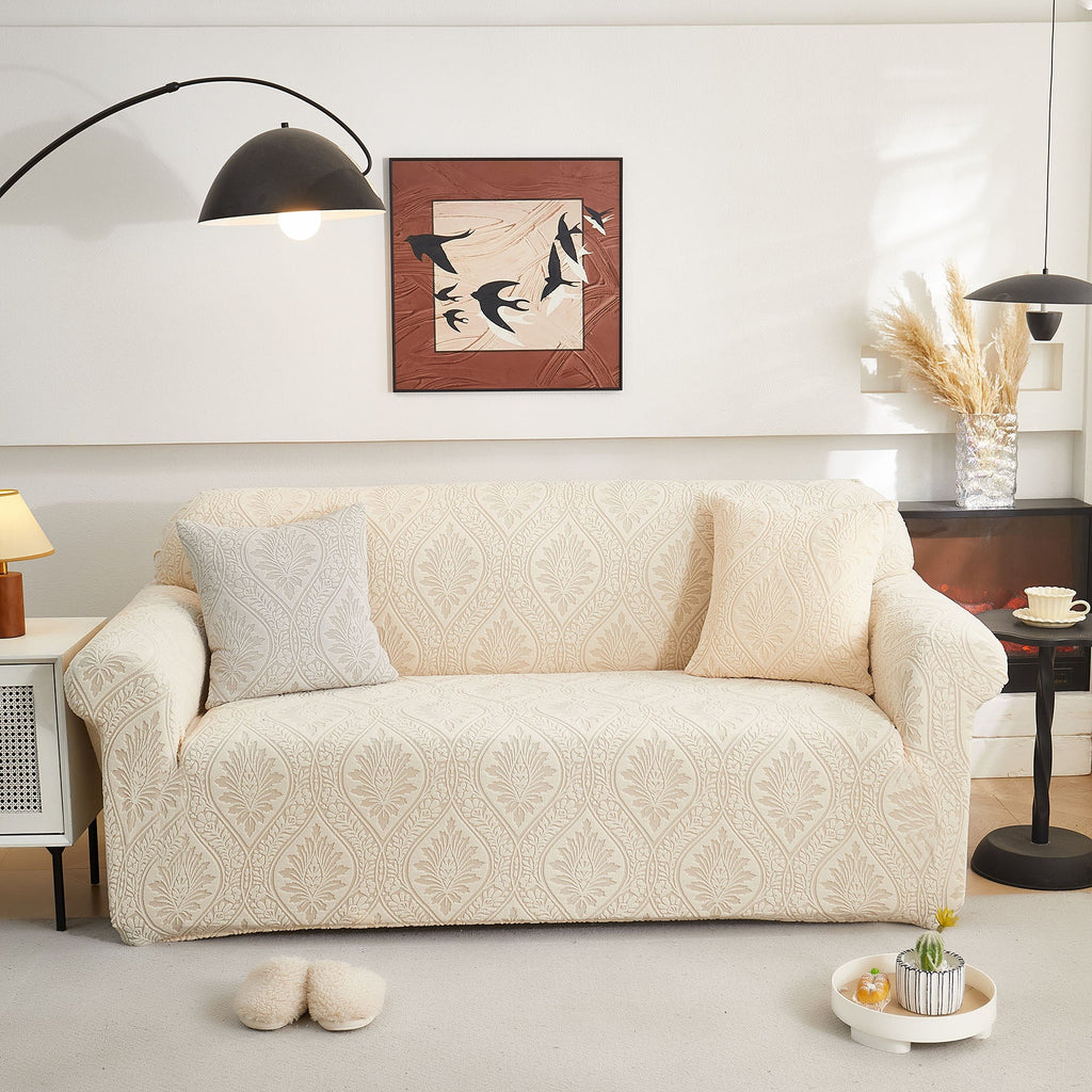 3D Baroque Floral Stretch Sofa Cover Elastic Polar Fleece Couch Slipcover with Straps