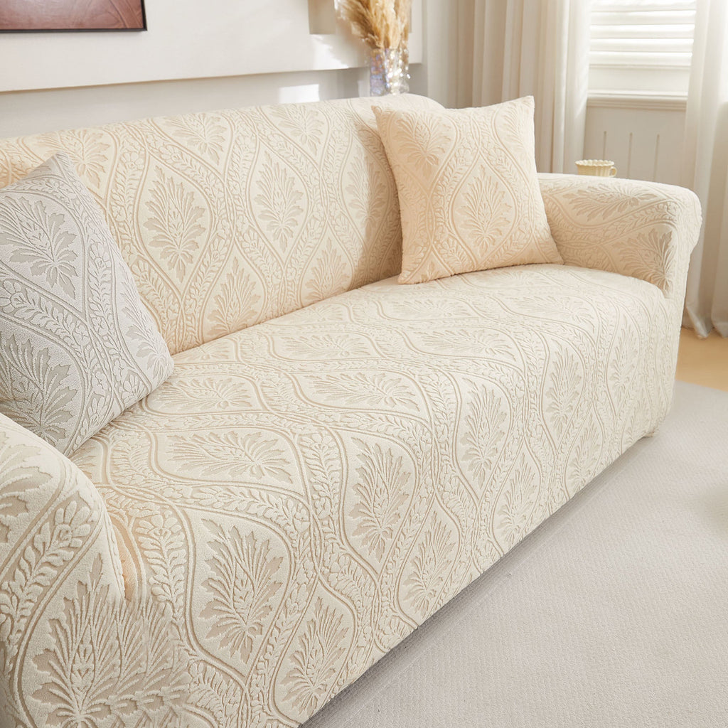 3D Baroque Floral Stretch Sofa Cover Elastic Polar Fleece Couch Slipcover with Straps