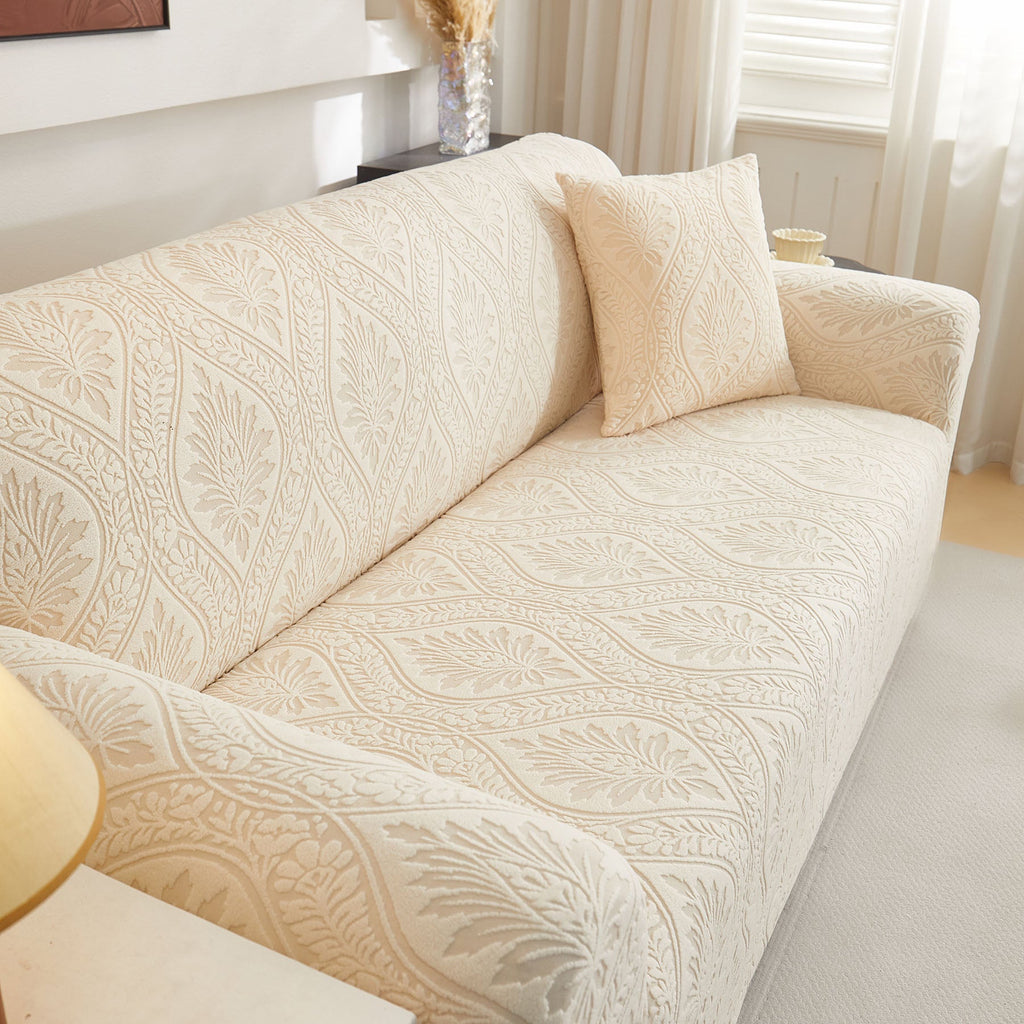 3D Baroque Floral Stretch Sofa Cover Elastic Polar Fleece Couch Slipcover with Straps