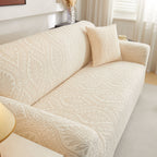 3D Baroque Floral Stretch Sofa Cover Elastic Polar Fleece Couch Slipcover with Straps