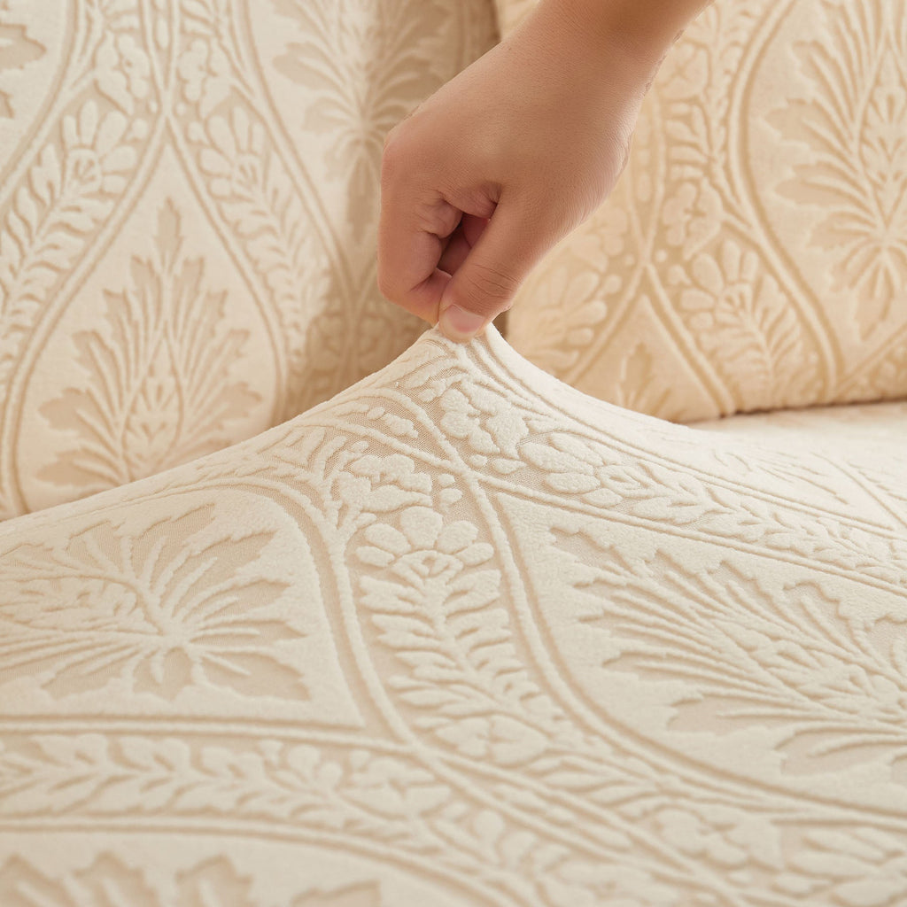 3D Baroque Floral Stretch Sofa Cover Elastic Polar Fleece Couch Slipcover with Straps