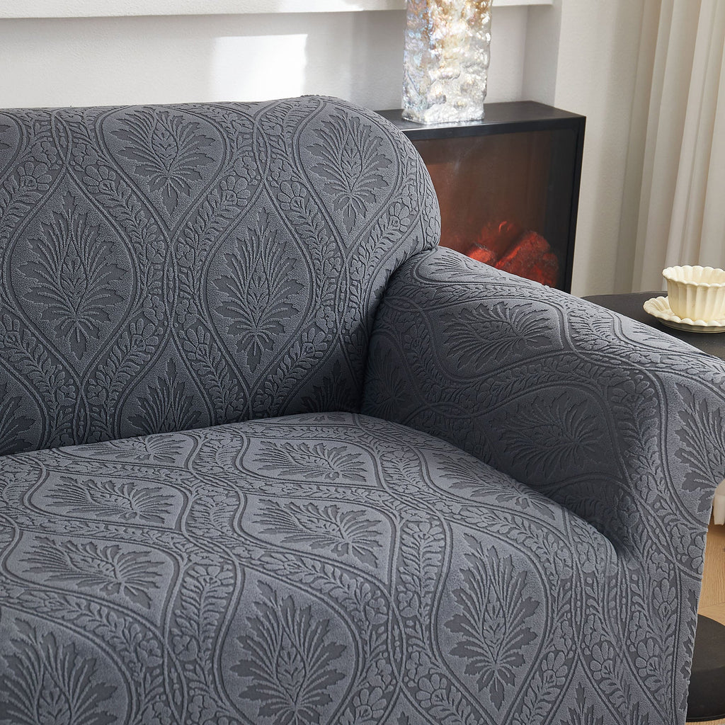 3D Baroque Floral Stretch Sofa Cover Elastic Polar Fleece Couch Slipcover with Straps