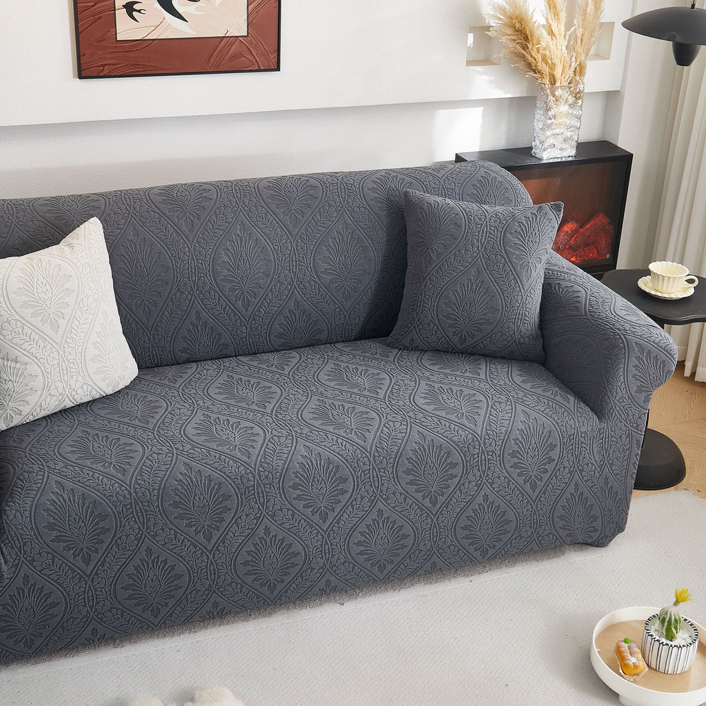 3D Baroque Floral Stretch Sofa Cover Elastic Polar Fleece Couch Slipcover with Straps