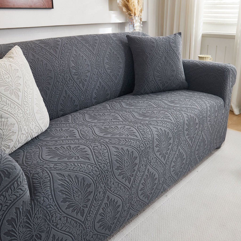 3D Baroque Floral Stretch Sofa Cover Elastic Polar Fleece Couch Slipcover with Straps