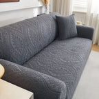 3D Baroque Floral Stretch Sofa Cover Elastic Polar Fleece Couch Slipcover with Straps