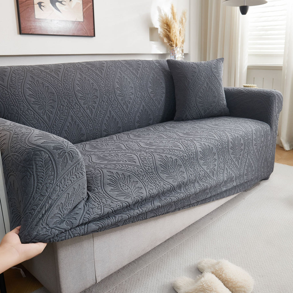 3D Baroque Floral Stretch Sofa Cover Elastic Polar Fleece Couch Slipcover with Straps