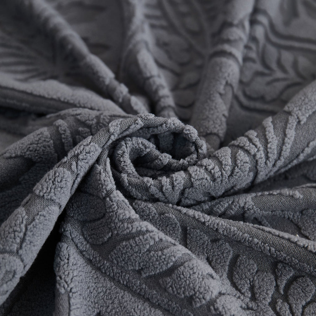 3D Baroque Floral Stretch Sofa Cover Elastic Polar Fleece Couch Slipcover with Straps