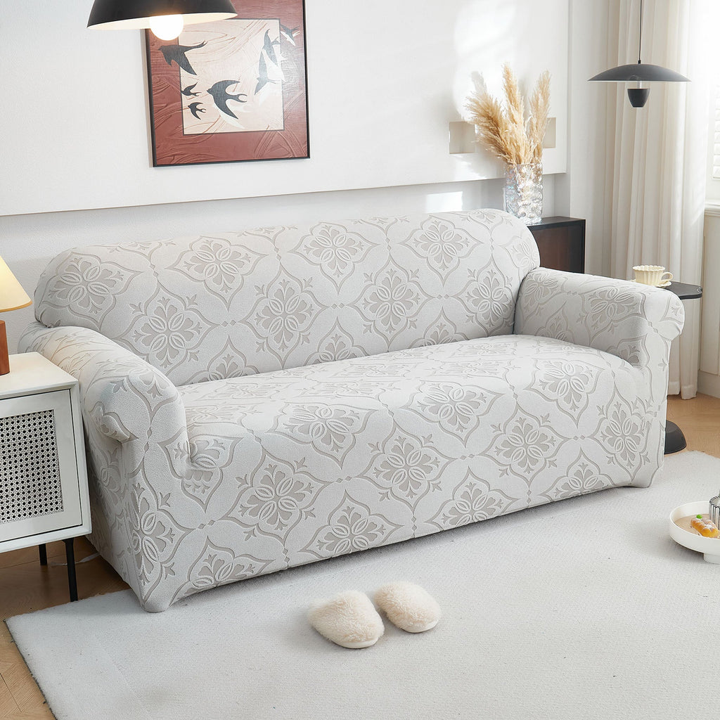 3D Damask Jacquard Stretch Sofa Cover Thick Polar Fleece Couch Slipcover with Straps