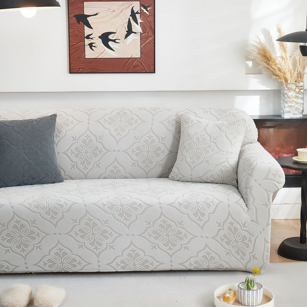 3D Damask Jacquard Stretch Sofa Cover Thick Polar Fleece Couch Slipcover with Straps