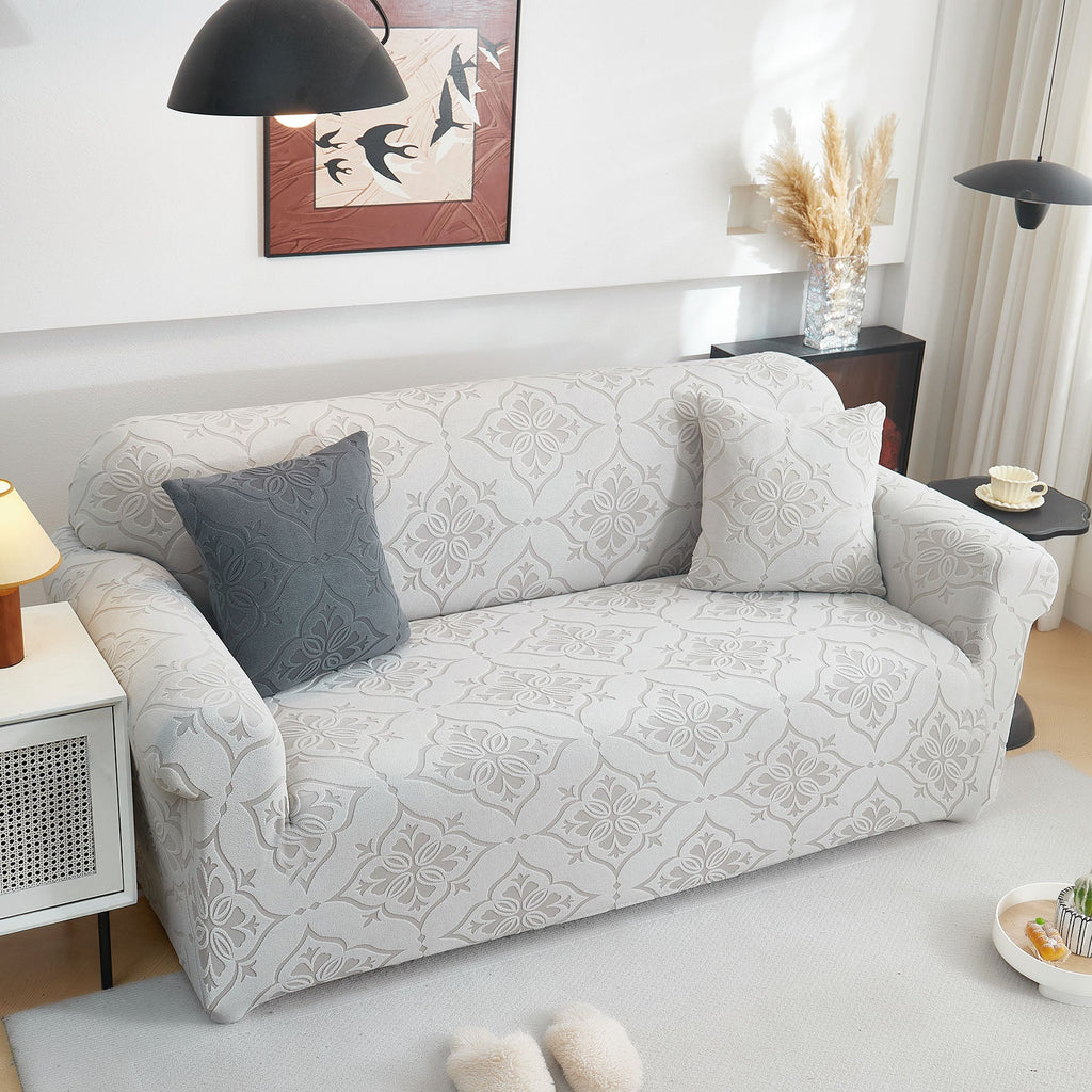 3D Damask Jacquard Stretch Sofa Cover Thick Polar Fleece Couch Slipcover with Straps