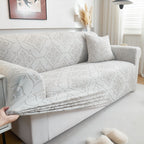 3D Damask Jacquard Stretch Sofa Cover Thick Polar Fleece Couch Slipcover with Straps