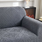 3D Damask Jacquard Stretch Sofa Cover Thick Polar Fleece Couch Slipcover with Straps