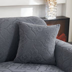 3D Damask Jacquard Stretch Sofa Cover Thick Polar Fleece Couch Slipcover with Straps