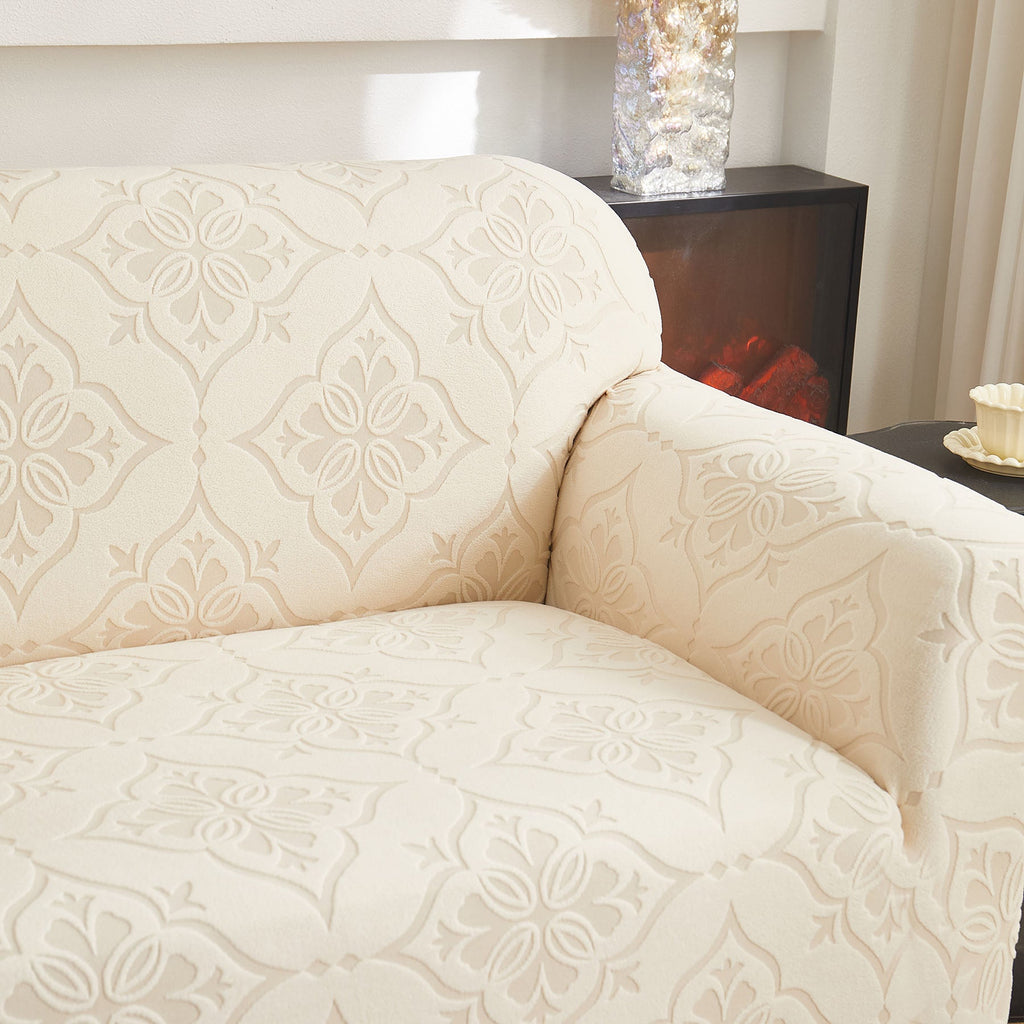3D Damask Jacquard Stretch Sofa Cover Thick Polar Fleece Couch Slipcover with Straps