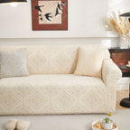 3D Damask Jacquard Stretch Sofa Cover Thick Polar Fleece Couch Slipcover with Straps
