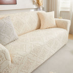 3D Damask Jacquard Stretch Sofa Cover Thick Polar Fleece Couch Slipcover with Straps