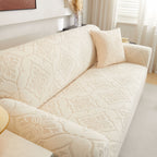 3D Damask Jacquard Stretch Sofa Cover Thick Polar Fleece Couch Slipcover with Straps