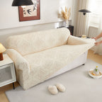 3D Damask Jacquard Stretch Sofa Cover Thick Polar Fleece Couch Slipcover with Straps