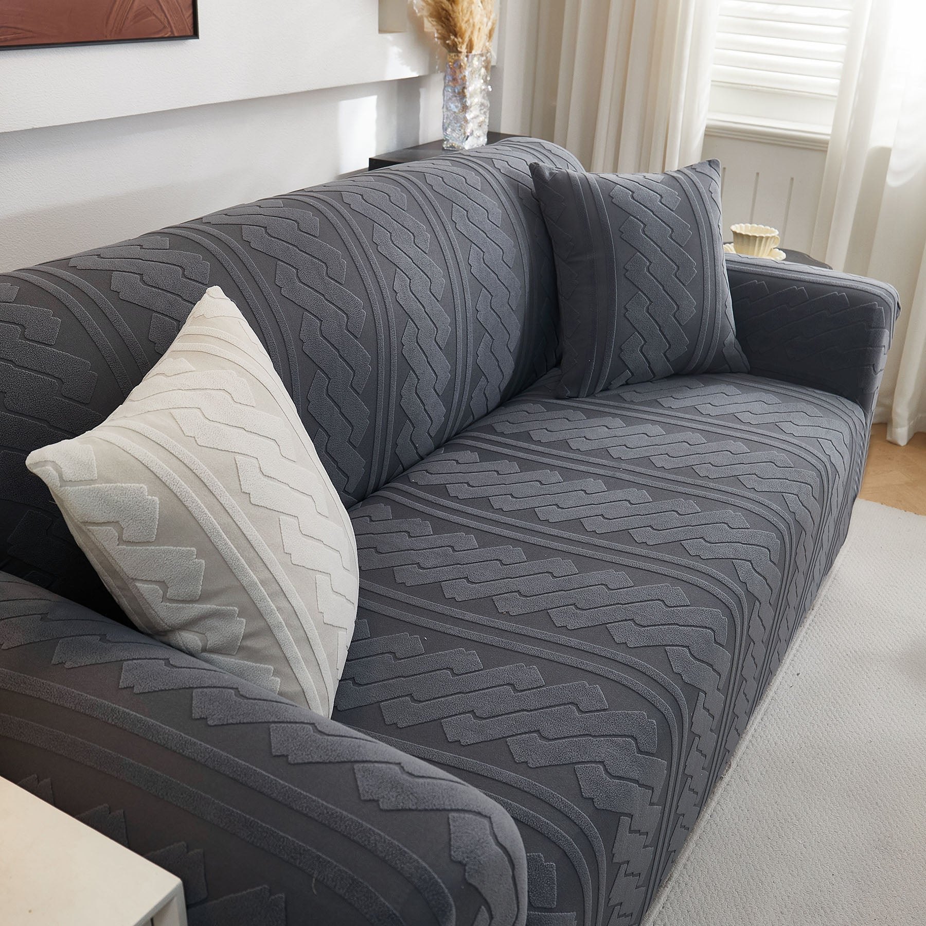 3D Embossed Geometric Couch Slipcover, Stretch Washable Non Slip Furniture Protector