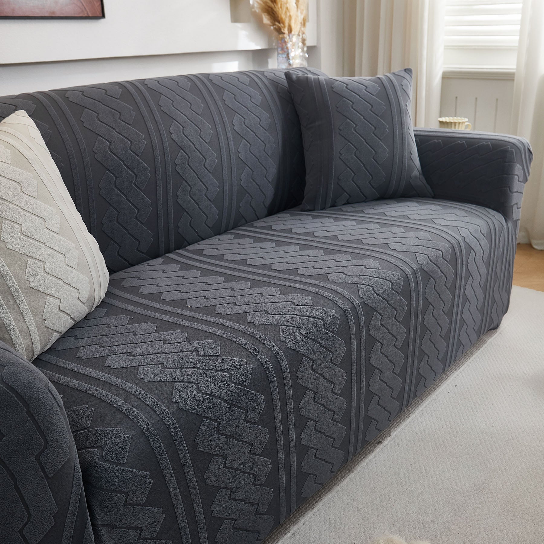 3D Embossed Geometric Couch Slipcover, Stretch Washable Non Slip Furniture Protector