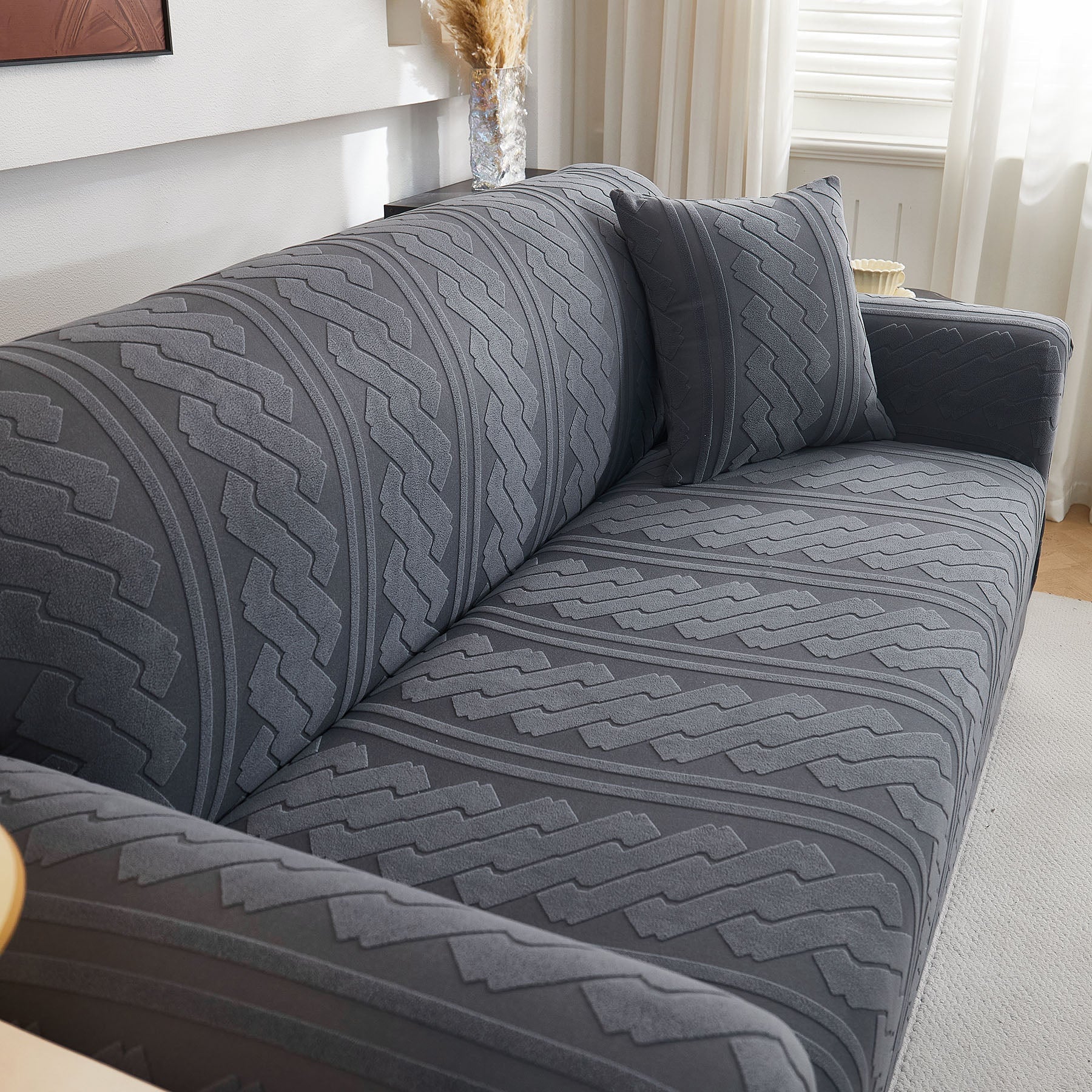3D Embossed Geometric Couch Slipcover, Stretch Washable Non Slip Furniture Protector