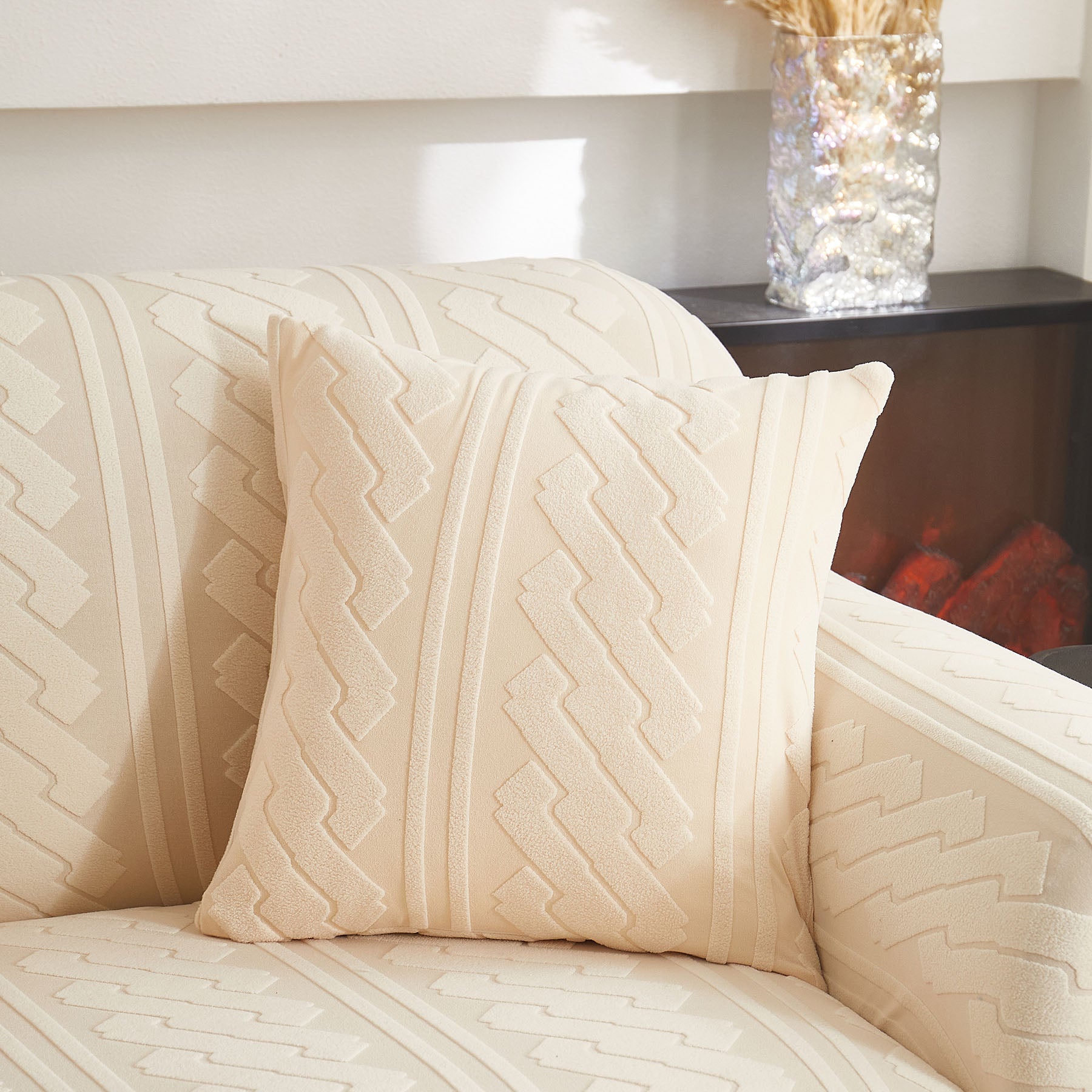 3D Embossed Geometric Couch Slipcover, Stretch Washable Non Slip Furniture Protector
