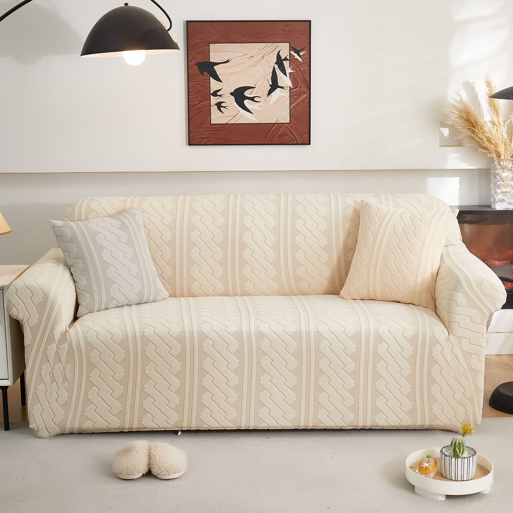 3D Embossed Geometric Couch Slipcover, Stretch Washable Non Slip Furniture Protector