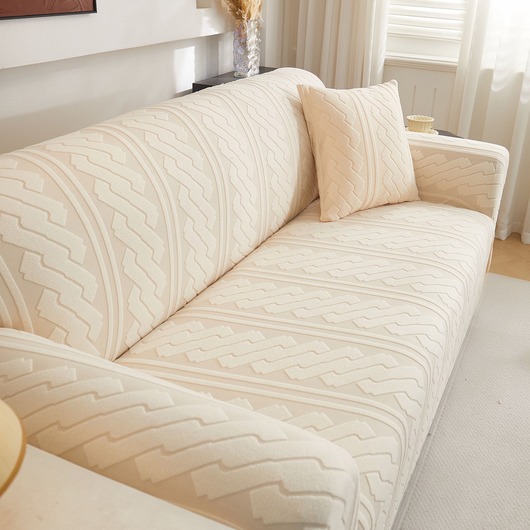 3D Embossed Geometric Couch Slipcover, Stretch Washable Non Slip Furniture Protector