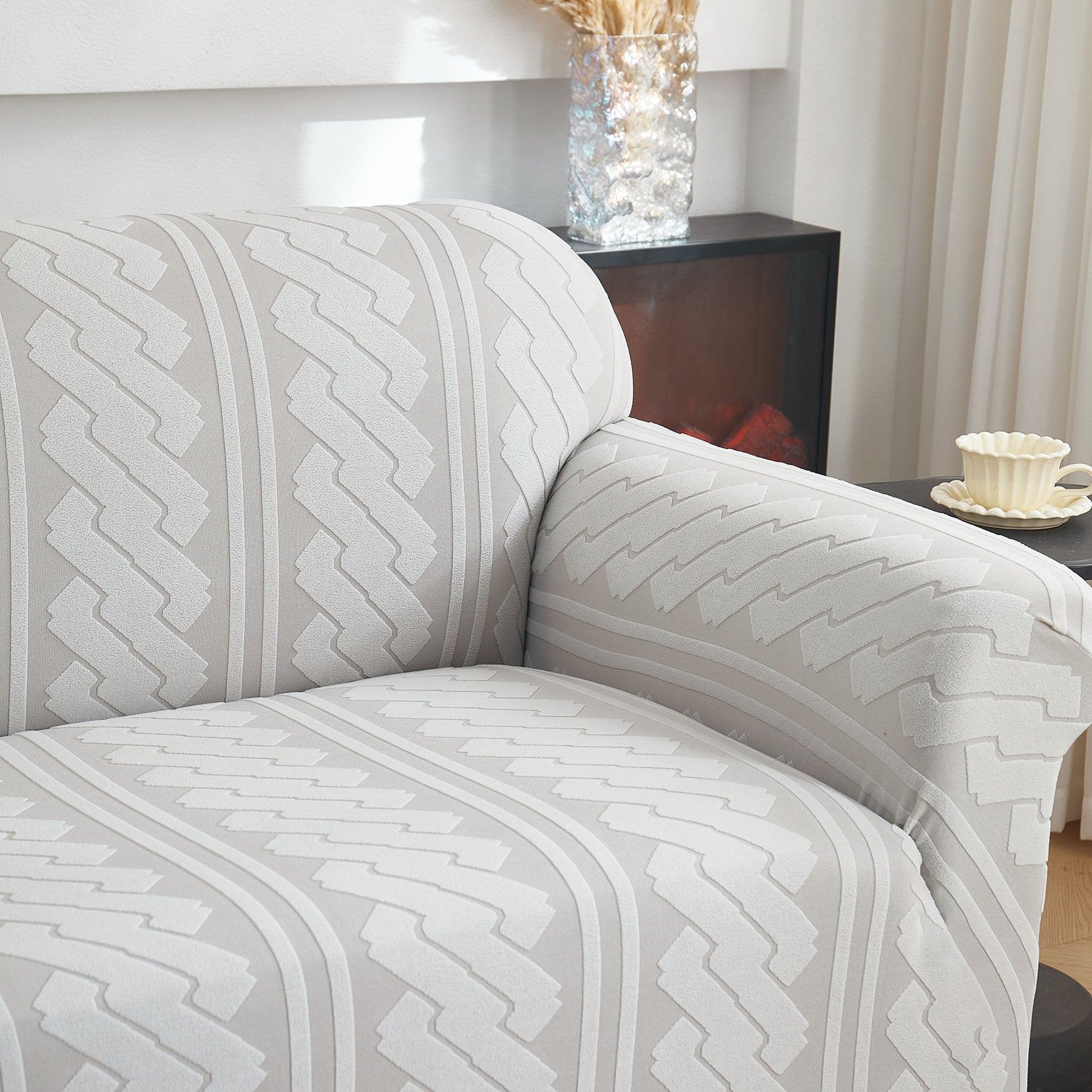 3D Embossed Geometric Couch Slipcover, Stretch Washable Non Slip Furniture Protector