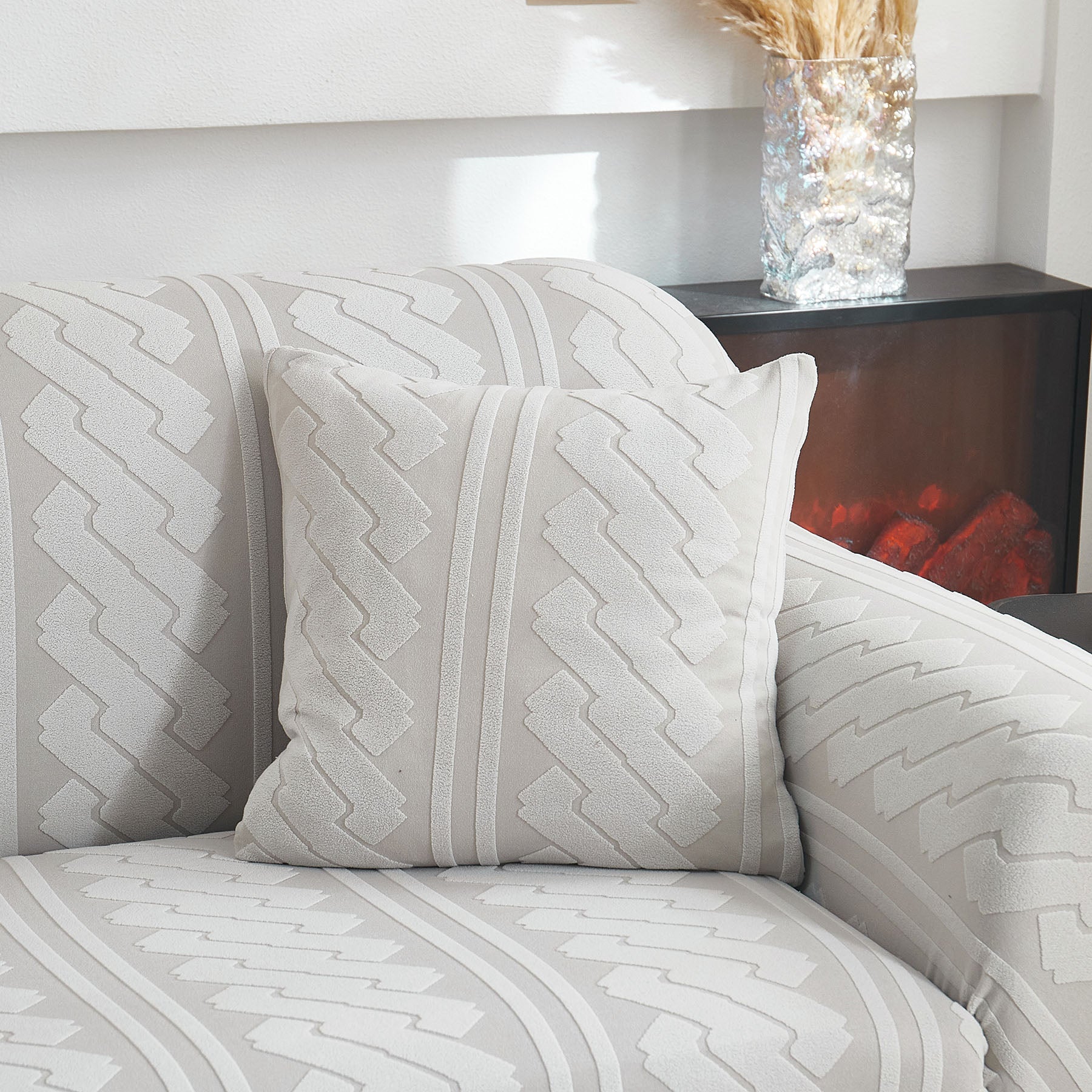 3D Embossed Geometric Couch Slipcover, Stretch Washable Non Slip Furniture Protector