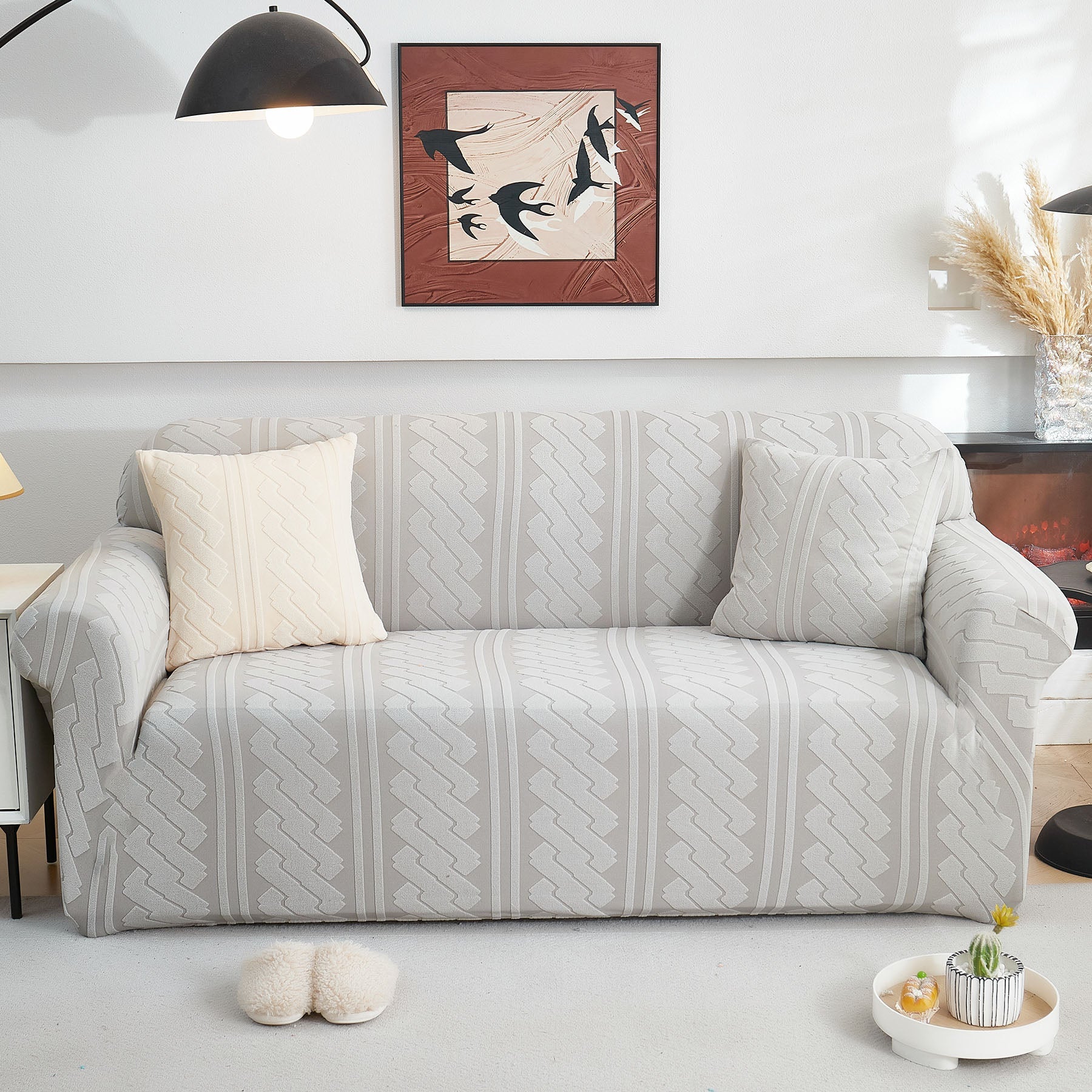 3D Embossed Geometric Couch Slipcover, Stretch Washable Non Slip Furniture Protector