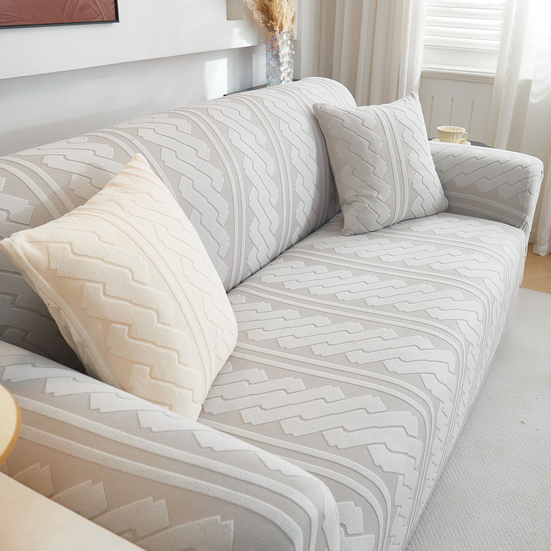 3D Embossed Geometric Couch Slipcover, Stretch Washable Non Slip Furniture Protector