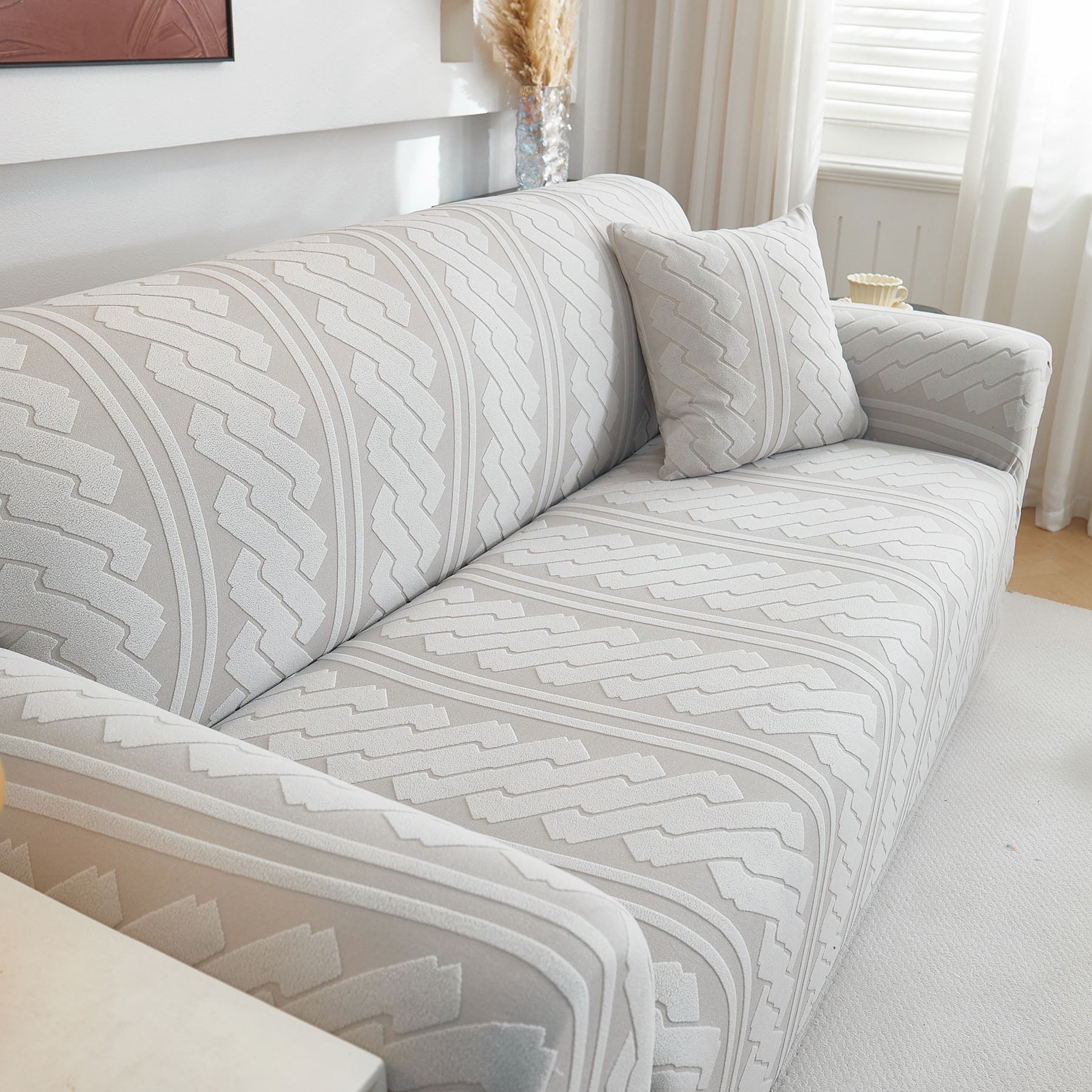 3D Embossed Geometric Couch Slipcover, Stretch Washable Non Slip Furniture Protector