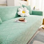 3D Leaves Jacquard Couch Slipcovers Non-Slip Cozy Stretchy Couch Covers for Sectional