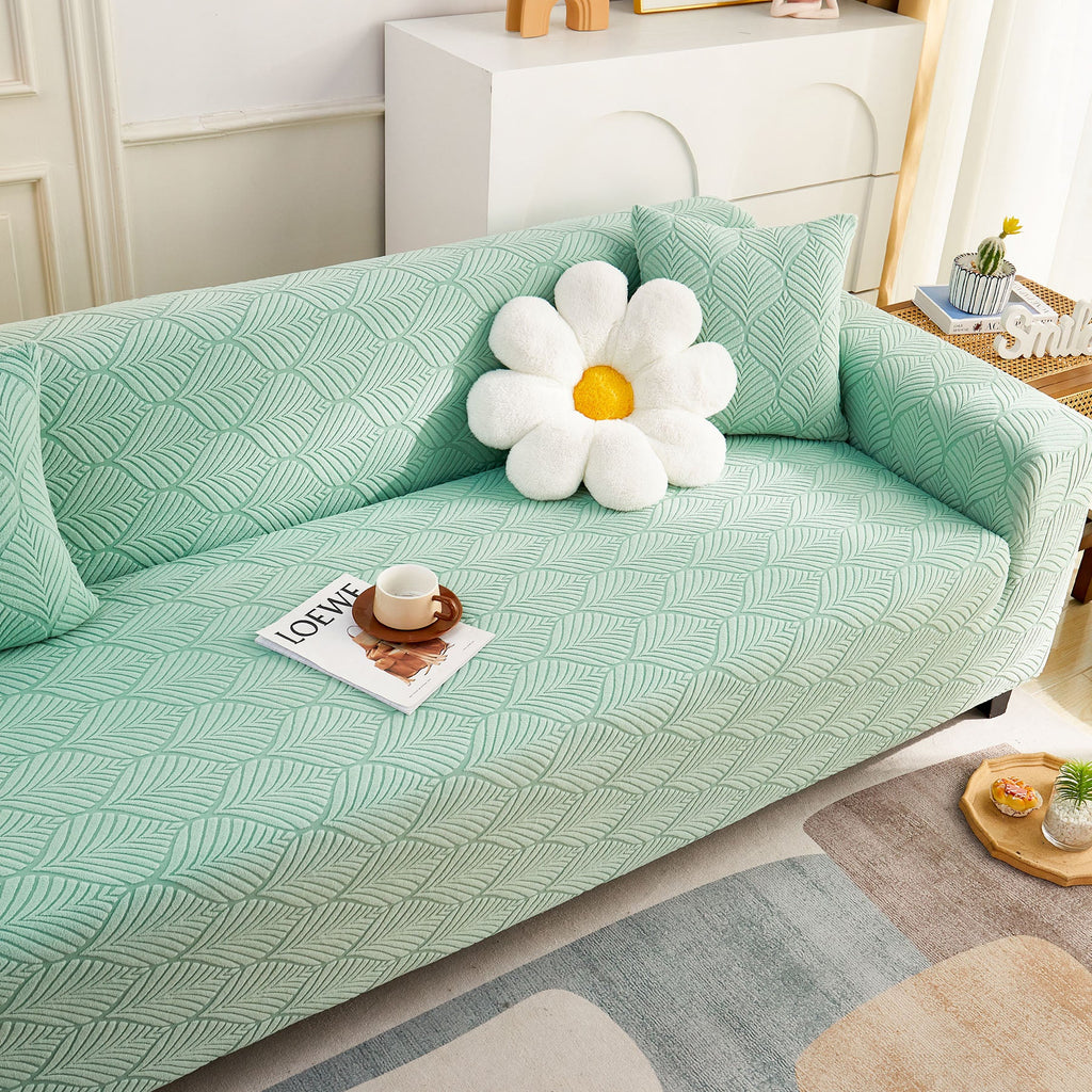 3D Leaves Jacquard Couch Slipcovers Non-Slip Cozy Stretchy Couch Covers for Sectional