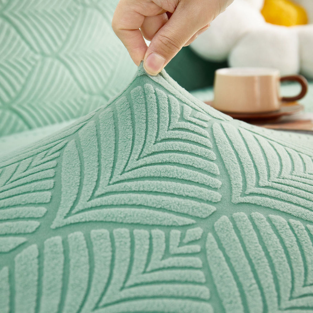 3D Leaves Jacquard Couch Slipcovers Non-Slip Cozy Stretchy Couch Covers for Sectional