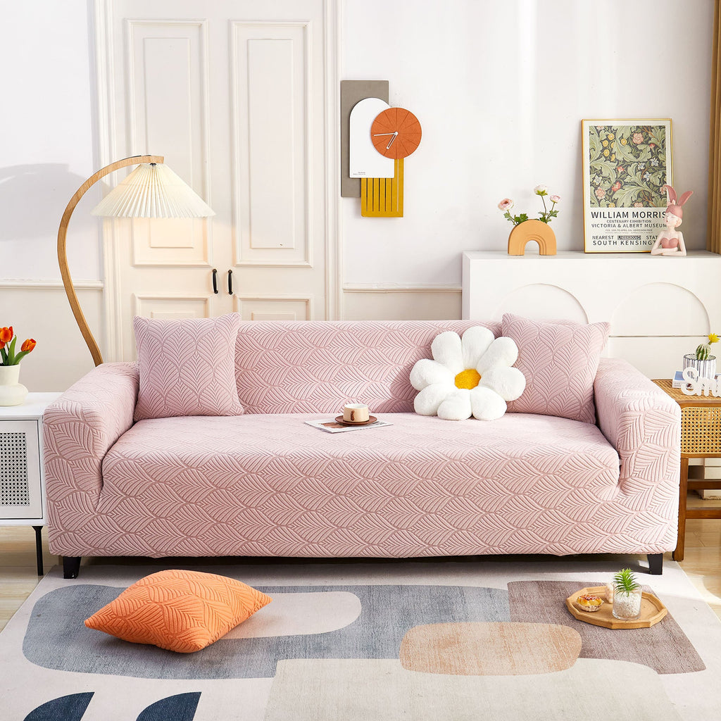 3D Leaves Jacquard Couch Slipcovers Non-Slip Cozy Stretchy Couch Covers for Sectional