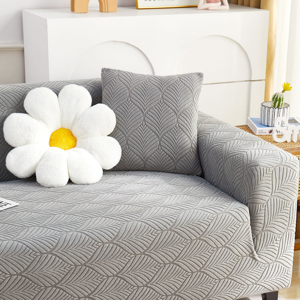 3D Leaves Jacquard Couch Slipcovers Non-Slip Cozy Stretchy Couch Covers for Sectional