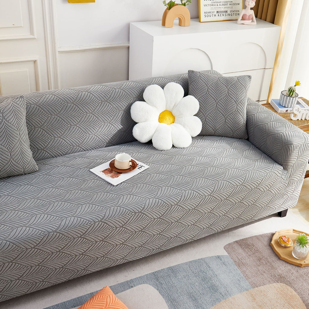 3D Leaves Jacquard Couch Slipcovers Non-Slip Cozy Stretchy Couch Covers for Sectional