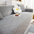 3D Leaves Jacquard Couch Slipcovers Non-Slip Cozy Stretchy Couch Covers for Sectional
